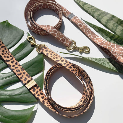 Heavy Duty Leopard Print Leash with Brass Hardware