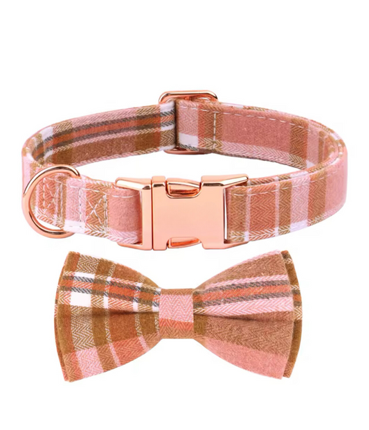 Brookside Rose Tweed Collar & Bow Set